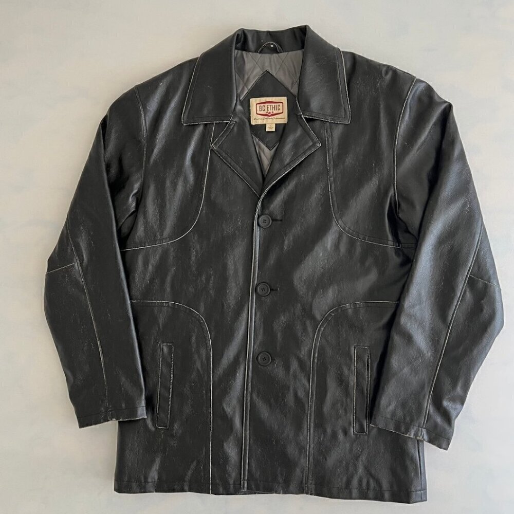 BC Ethic Faux Distressed Long Leather Jacket - Picture 2 of 9